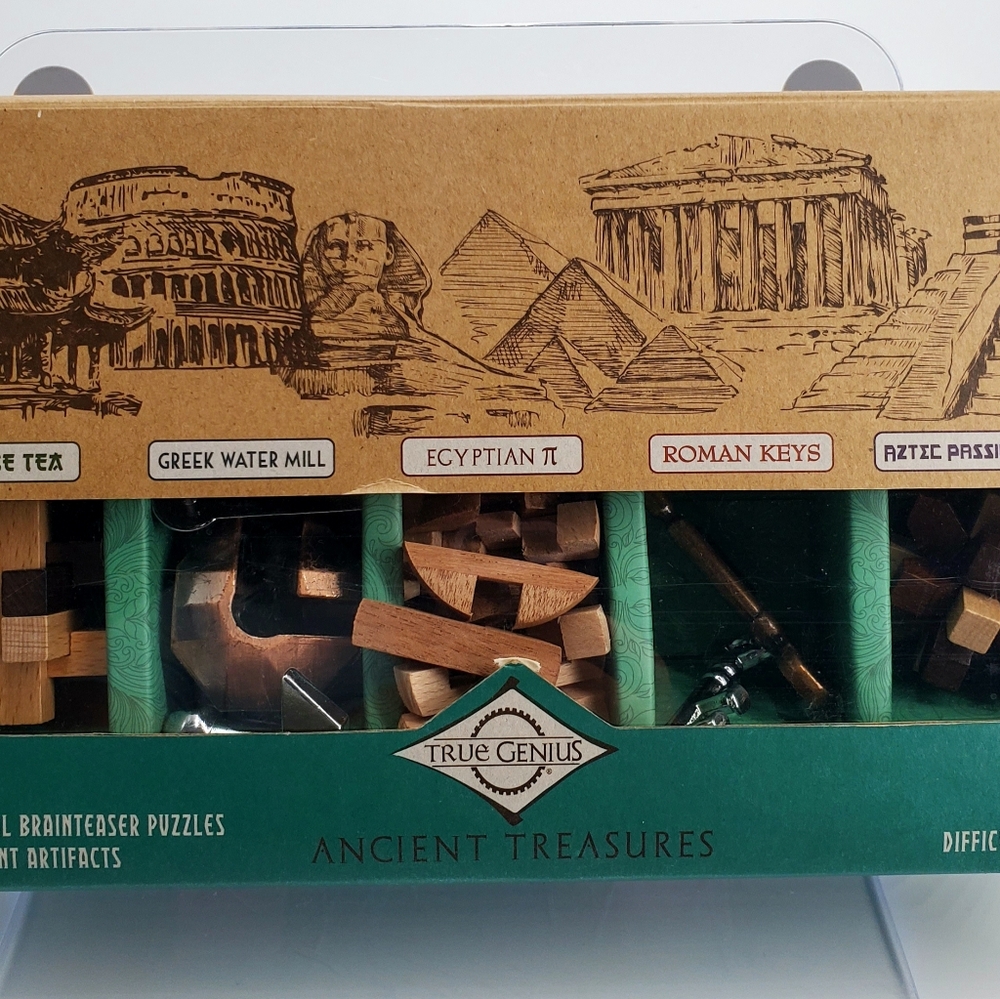 True Genius Ancient Treasures Gift Box 5 wood & metal Brainteasers Puzzle age14+